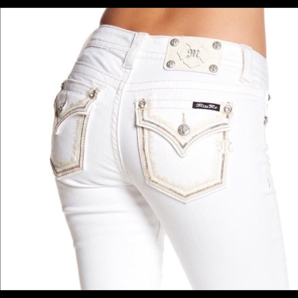 Miss Me White Skinny Jeans with Accent Stitching
